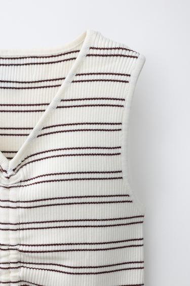 GATHERED RIBBED KNIT TOP - Brown Stripes by Zara - Image 2