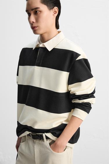 CONTRAST COLLAR POLO SWEATSHIRT - Ecru / Navy by Zara