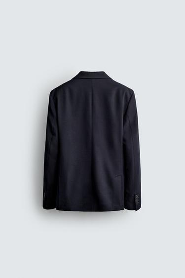 VESTE REGULAR FIT À CARREAUX 100 % LAINE - Bleu marine de Zara - Image 8