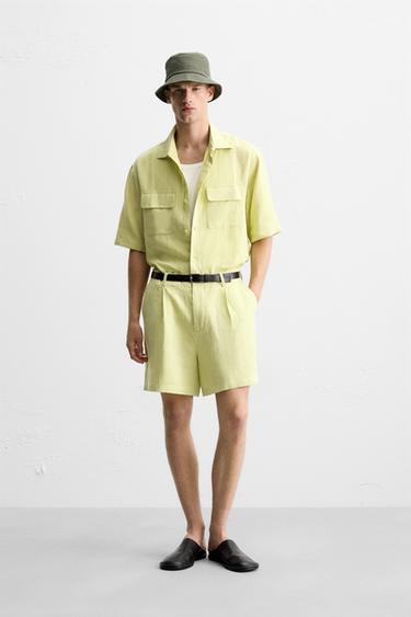 100% LINEN BERMUDA SHORTS - Lime by Zara - Image 0