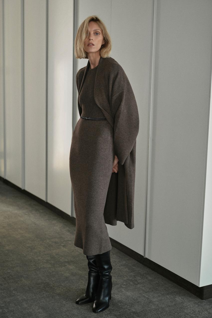 Zara - Belted Midi Dress - Light Brown - M - Woman Zara - Belted Midi Dress - Light Brown - M - Woman