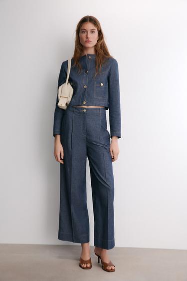 PANTALÓN PINZAS PESPUNTES - Índigo de Zara