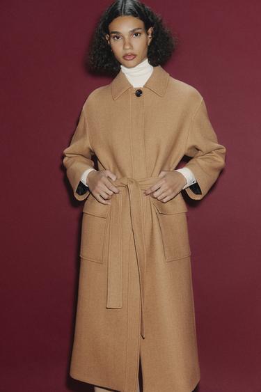 WOOL BLEND BELTED COAT - camel by Zara