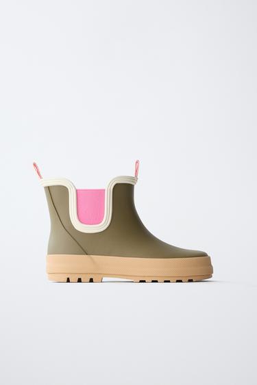 CONTRAST COLOR RAIN BOOTS — Khaki Green 1