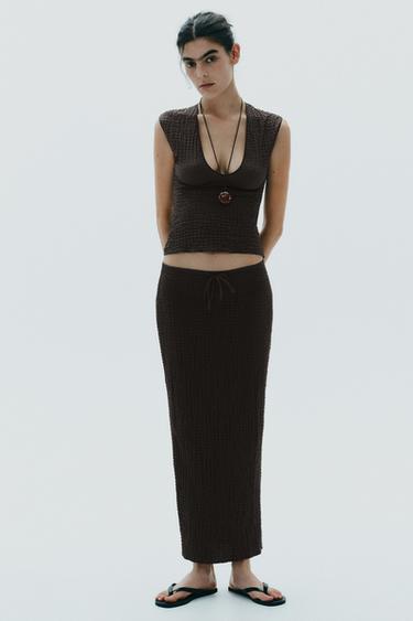 Zara TEXTURED MIDI SKIRT - Chocolate - Image 0