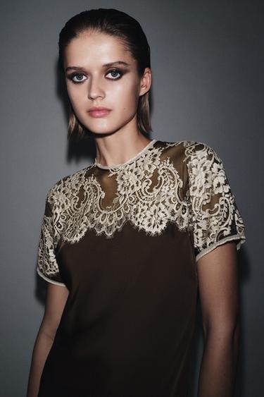 ZW COLLECTION LIMITED EDITION SATIN LACE DRESS - Brown by Zara