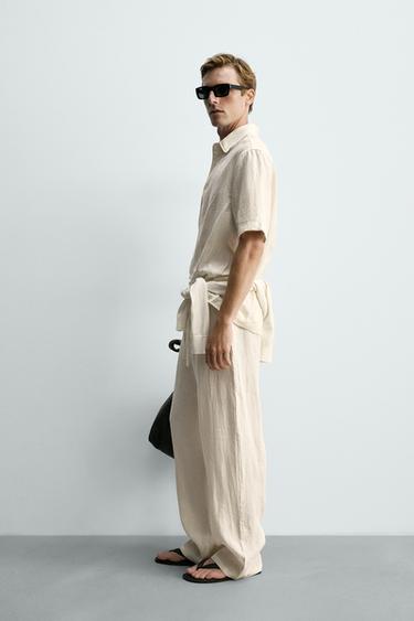 بنطلون RELAXED FIT 100% كتان - خَام الخاص بـ Zara