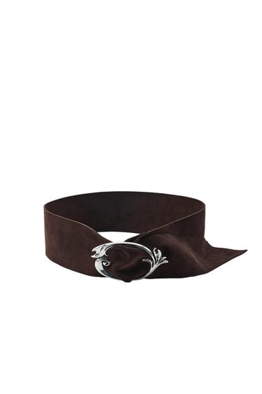 100% SUEDE LEATHER BELT WITH ORGANIC BUCKLE - Brown by Zara