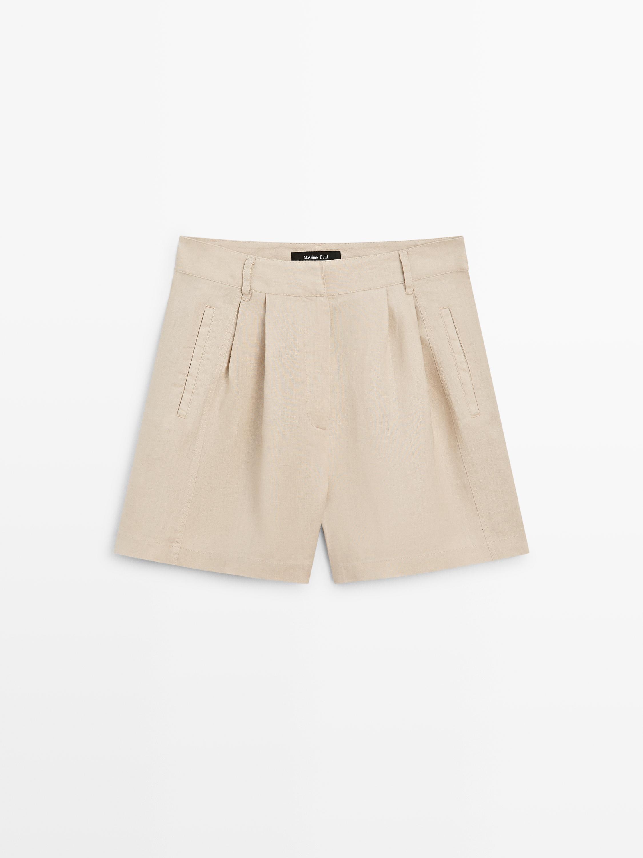 100% linen long Bermuda shorts with darts