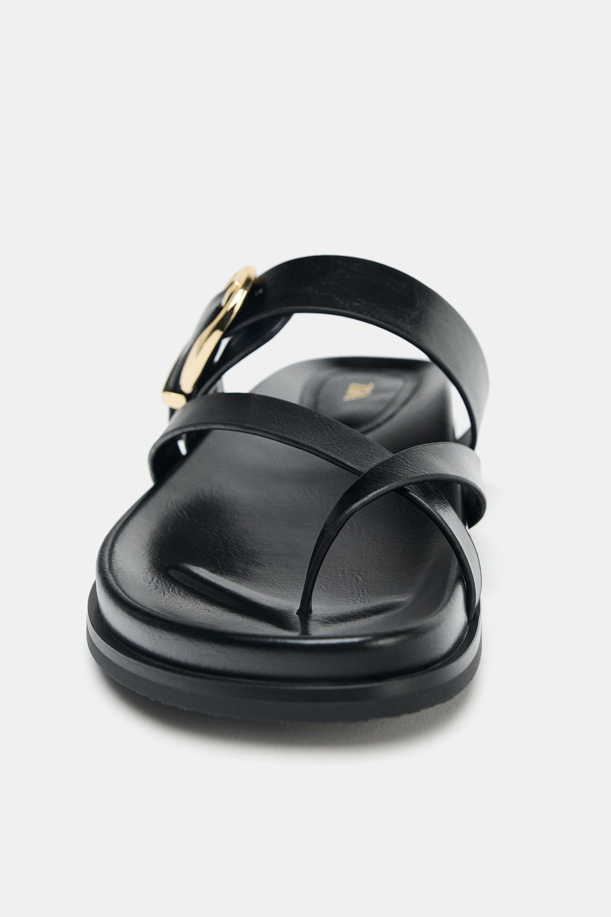 Женские сандалии Zara FLAT BUCKLE SANDALS — фото 3