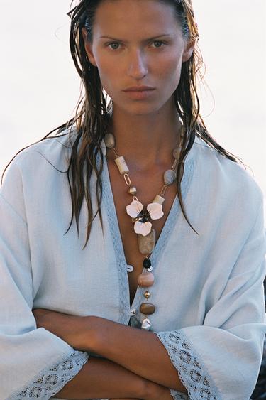 Zara FLOWER STONE NECKLACE - Golden