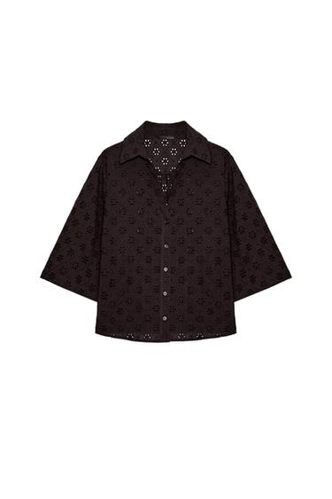 CHEMISE BRODERIES PERFORÉES - Marron de Zara