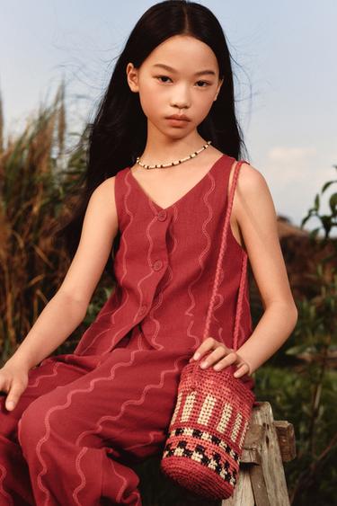 Zara 酒椰纖維單肩包 - 紅色