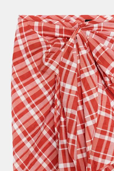 ZW COLLECTION CHECK MIDI SKIRT - Red by Zara - Image 6