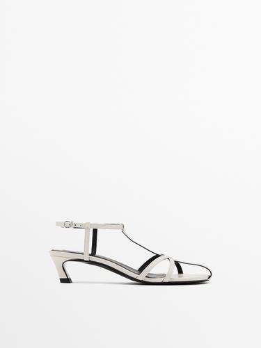 Sandalia tacón tiras piel - Blanco de Zara - Imagen 0