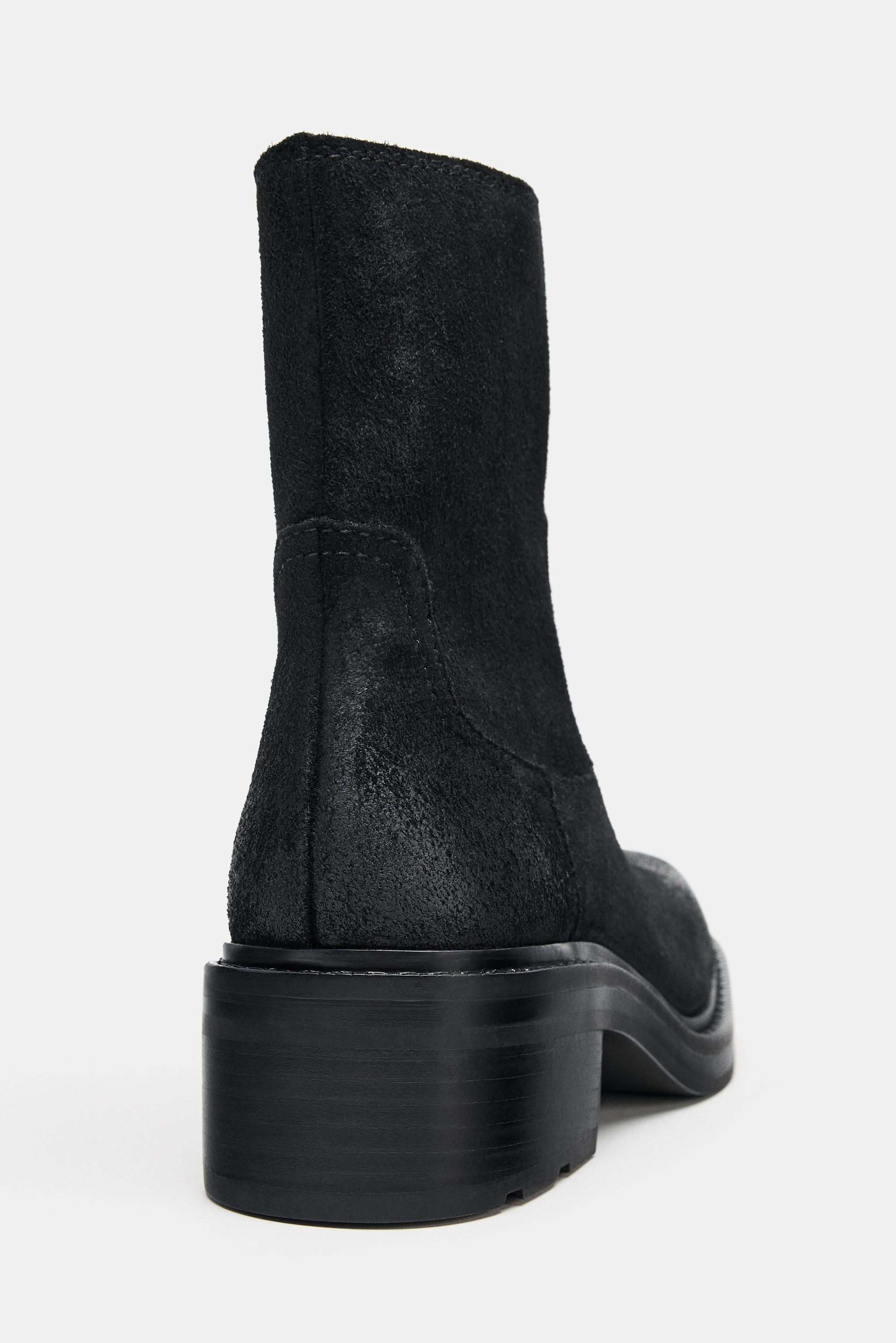 LEATHER SQUARE TOE ANKLE BOOTS