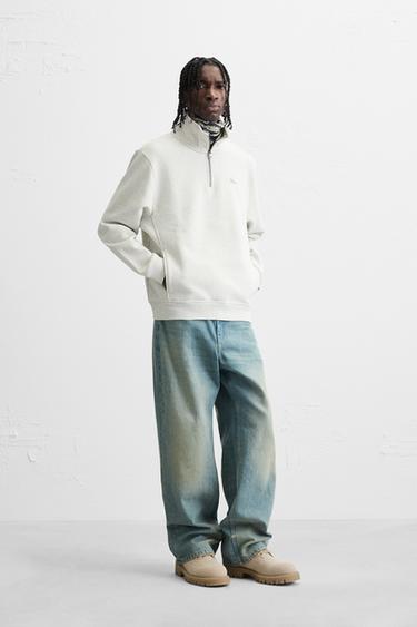 ТОЛСТОВКА С ВЫШИТЫМ ВОРОТНИКОМ НА МОЛНИИ — СЕРЫЙ С МЕЛАНЖЕВЫМ ЭФФЕКТОМ от Zara — изображение 0