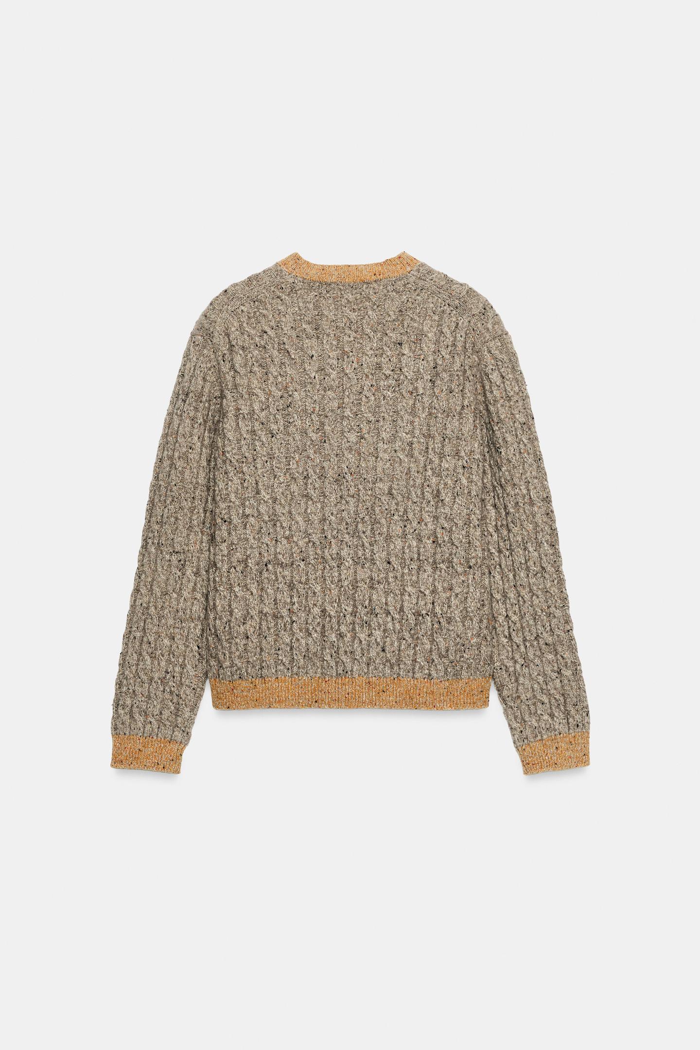 Женский кардиган Zara Wool Cable-Knit, цвет: Коричневый / Серо-коричневый — фото 9