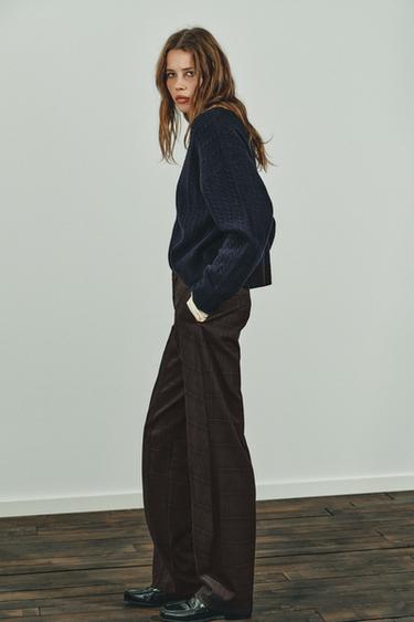 PANTALÓN CUADROS COSTURAS - Khaki de Zara