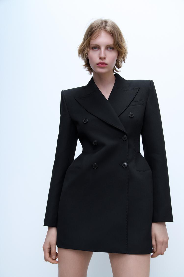 black blazer dress zara ZW COLLECTION PINSTRIPE BLAZER DRESS - Grey