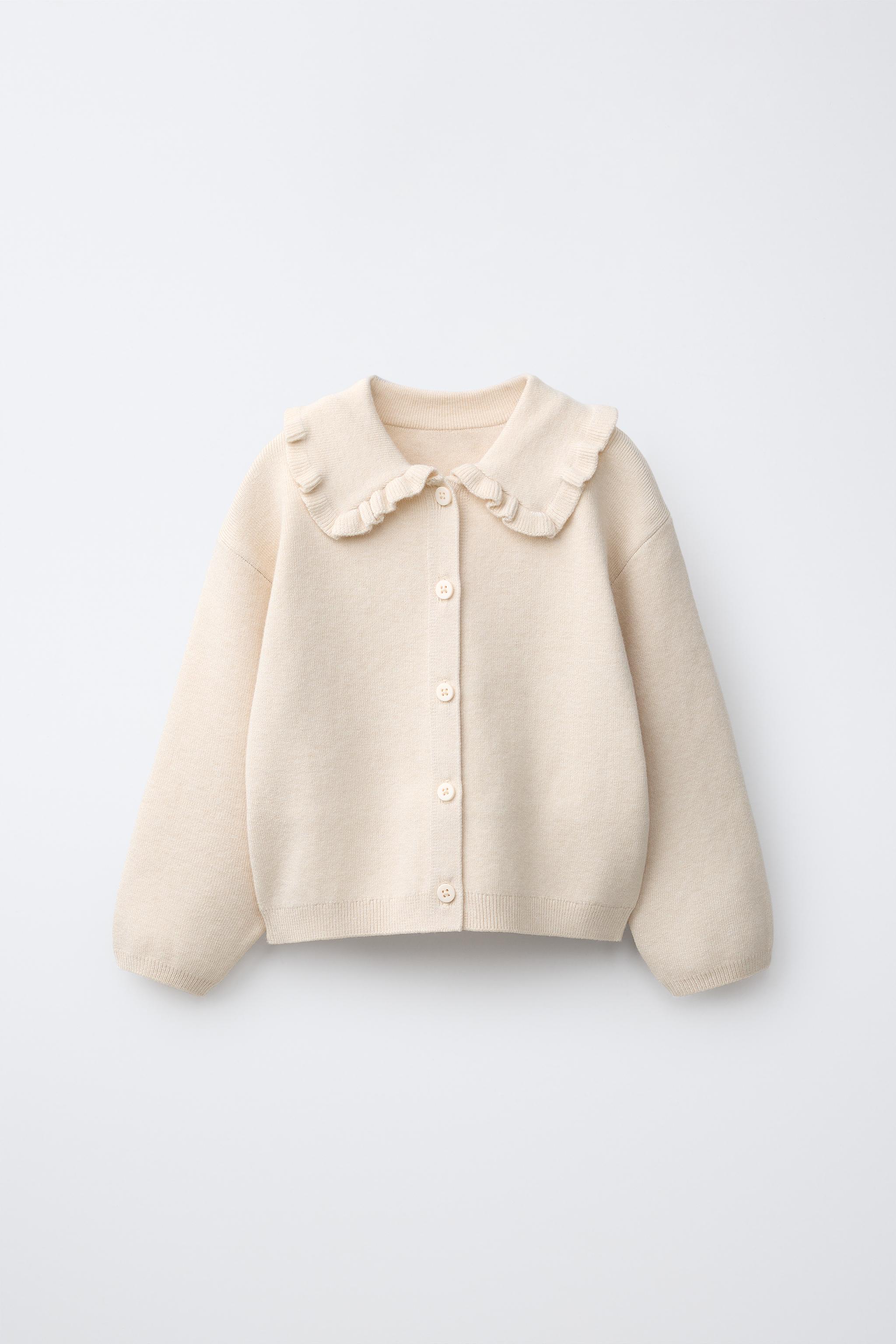 RUFFLED PETER PAN COLLAR CARDIGAN — Sand / Marl