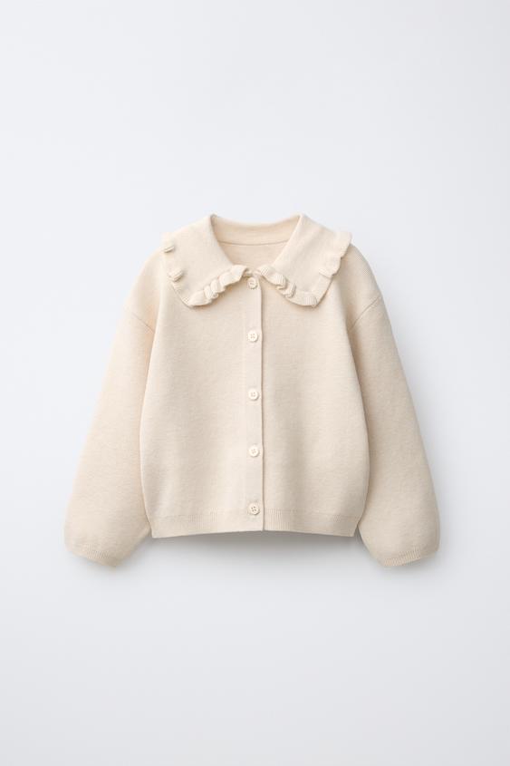 KNIT CARDIGAN WITH RUFFLED PETER PAN COLLAR - Sand / Marl de Zara - Imagen 0