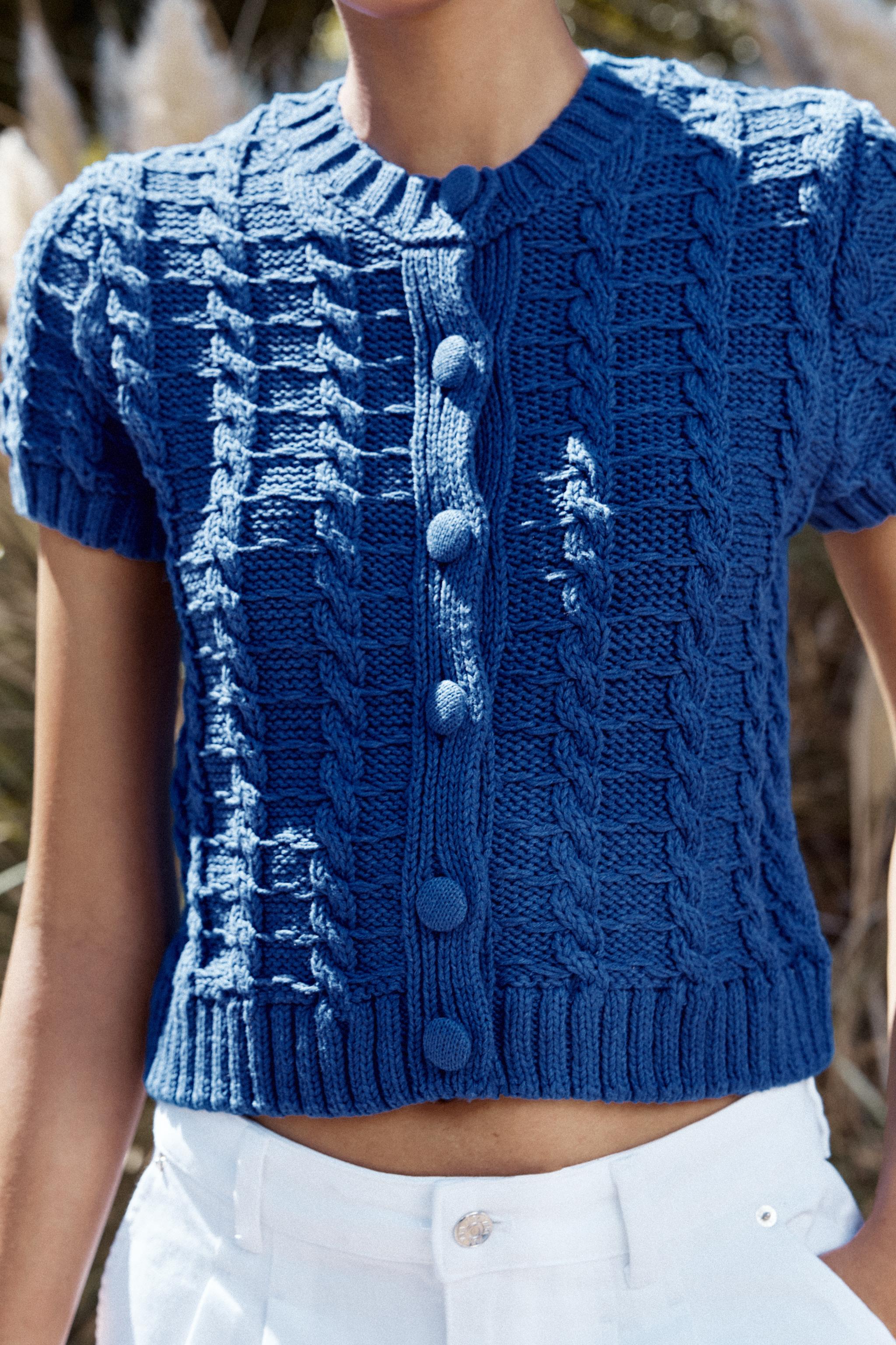 KNIT CARDIGAN WITH SHORT SLEEVES - Bluish | ZARA United States