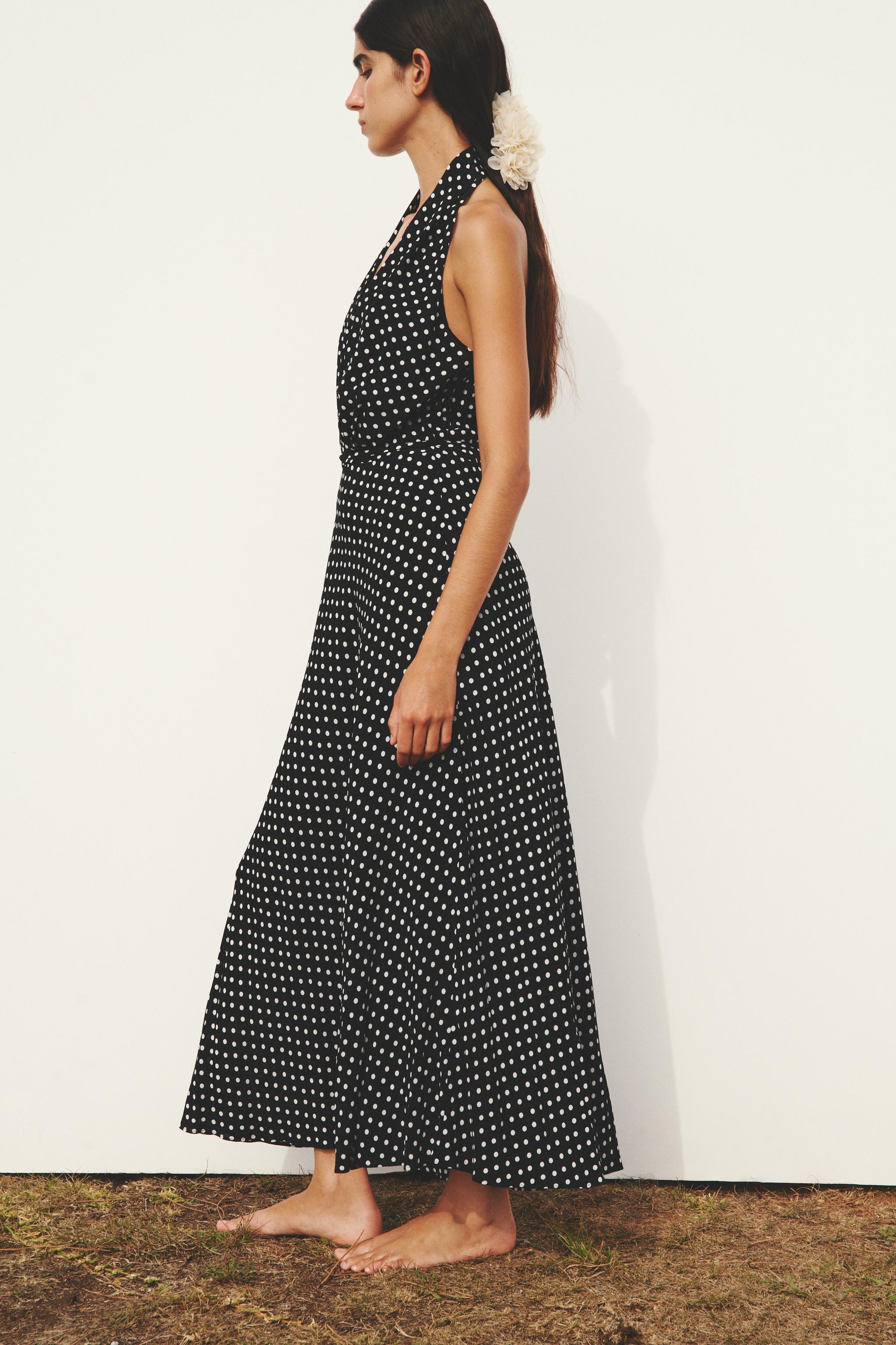 ZW COLLECTION POLKA DOT HALTER DRESS Black ZARA New Zealand