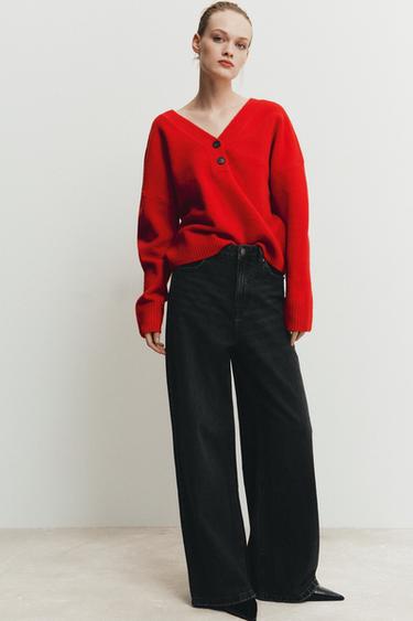 JERSEY PUNTO BOTONES - Rojo de Zara