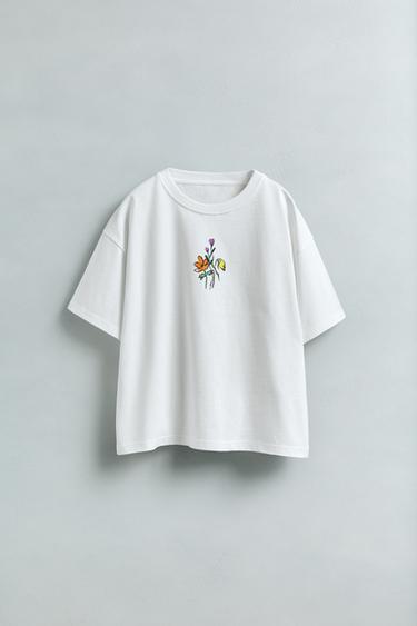 CAMISETA FLORES - Blanco de Zara