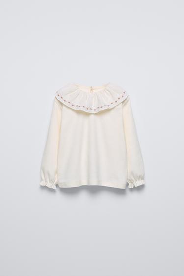 TOP WITH FRILLED NECK - Light ecru by Zara - Image 0
