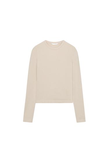 Zara ROUND NECK T-SHIRT - Stone