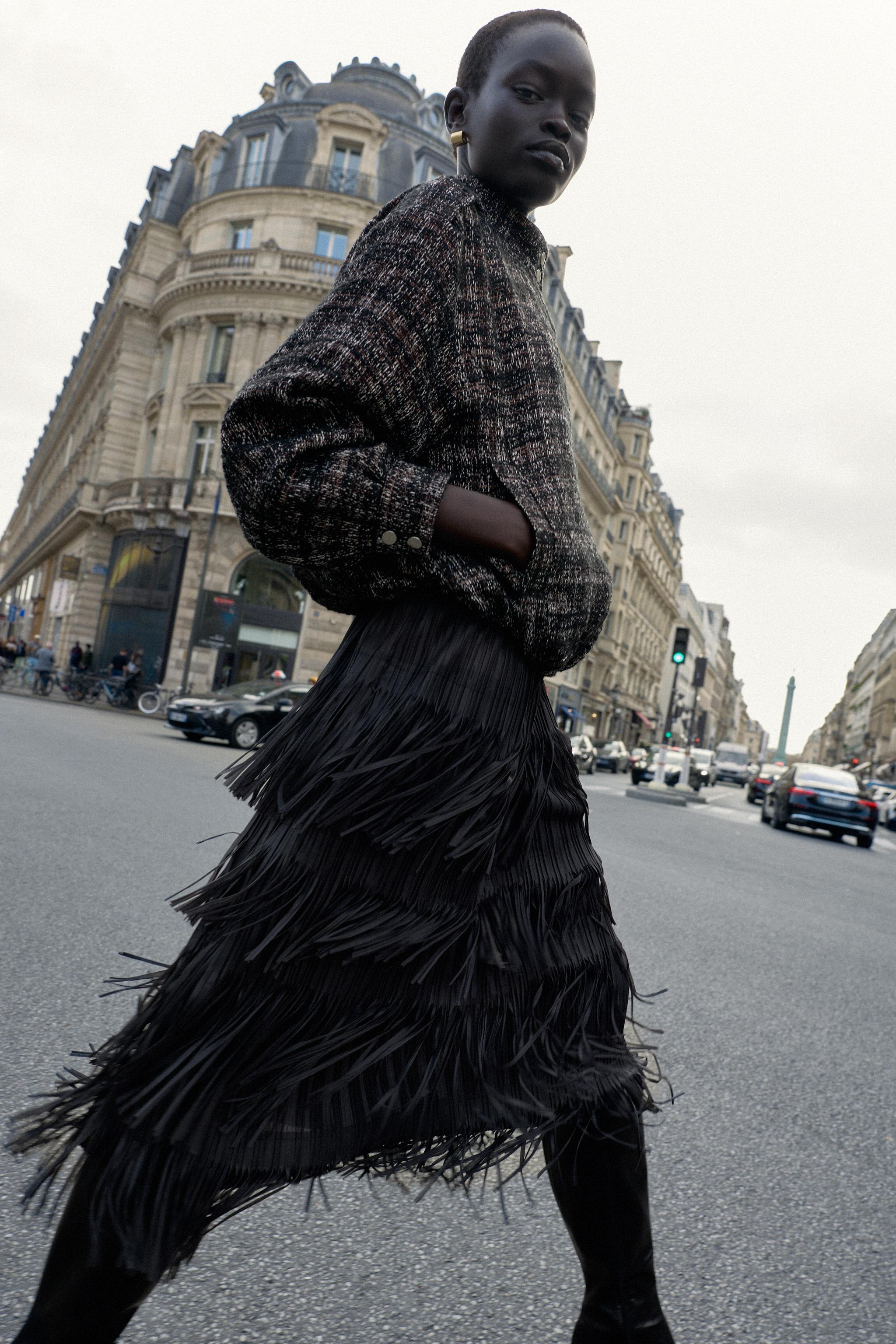 メタリック糸ボンバージャケット - ブラック/エクリュ | ZARA