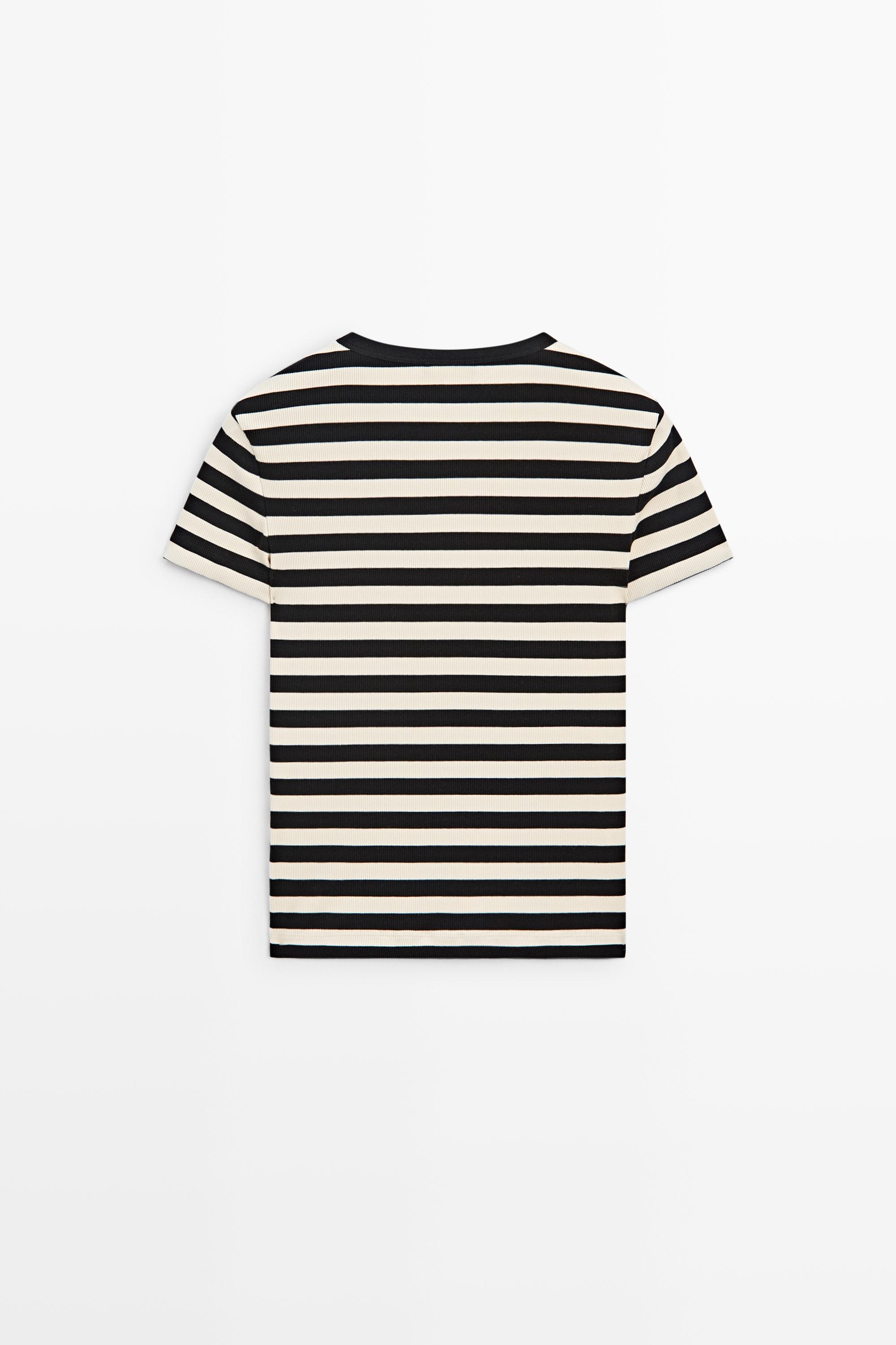 Short sleeve striped cotton blend T-shirt