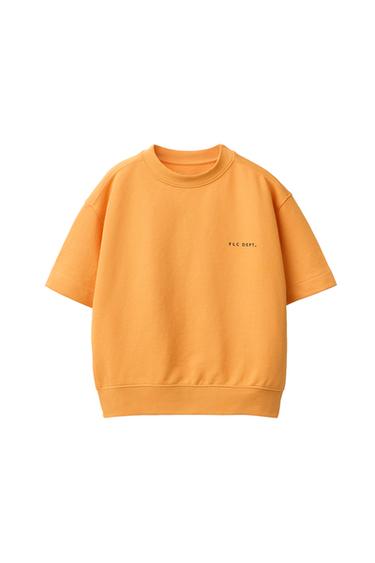 Zara SHORT SLEEVE SWEATSHIRT WITH RAISED TEXT - Orange