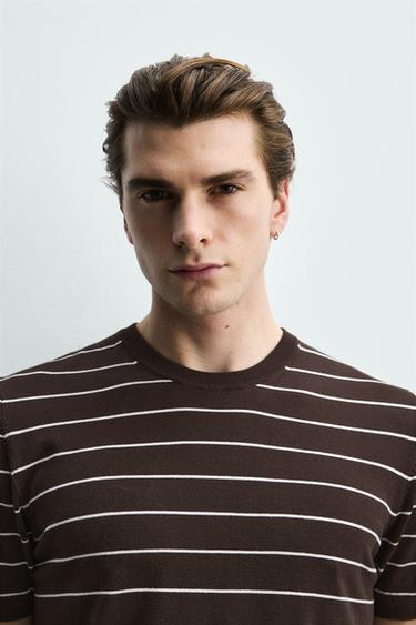 T-SHIRT EN MAILLE COUPE REGULAR - rayures de Zara - Image 4