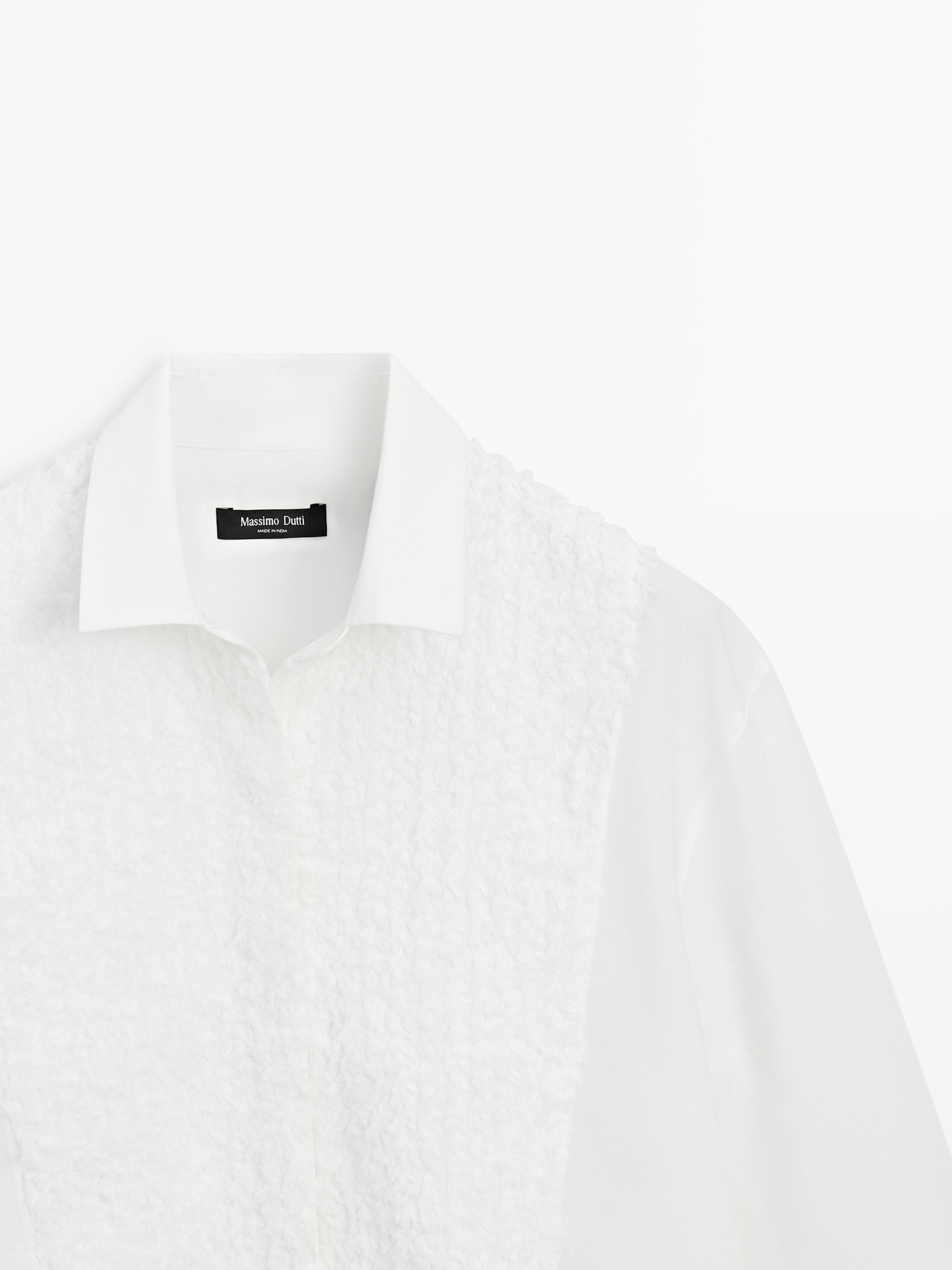 Bib front shirt with embroidered detail