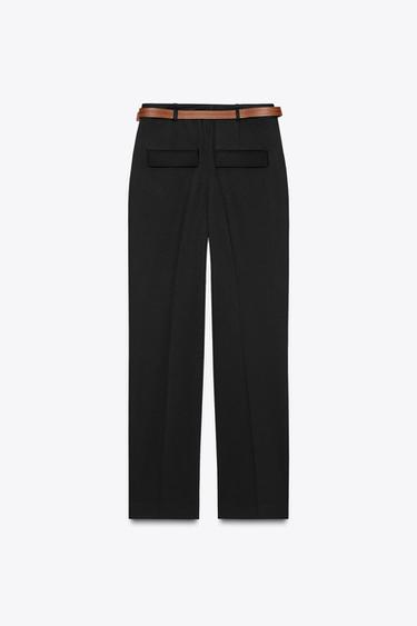 PANTALON DROIT AVEC CEINTURE - Noir de Zara - Image 5