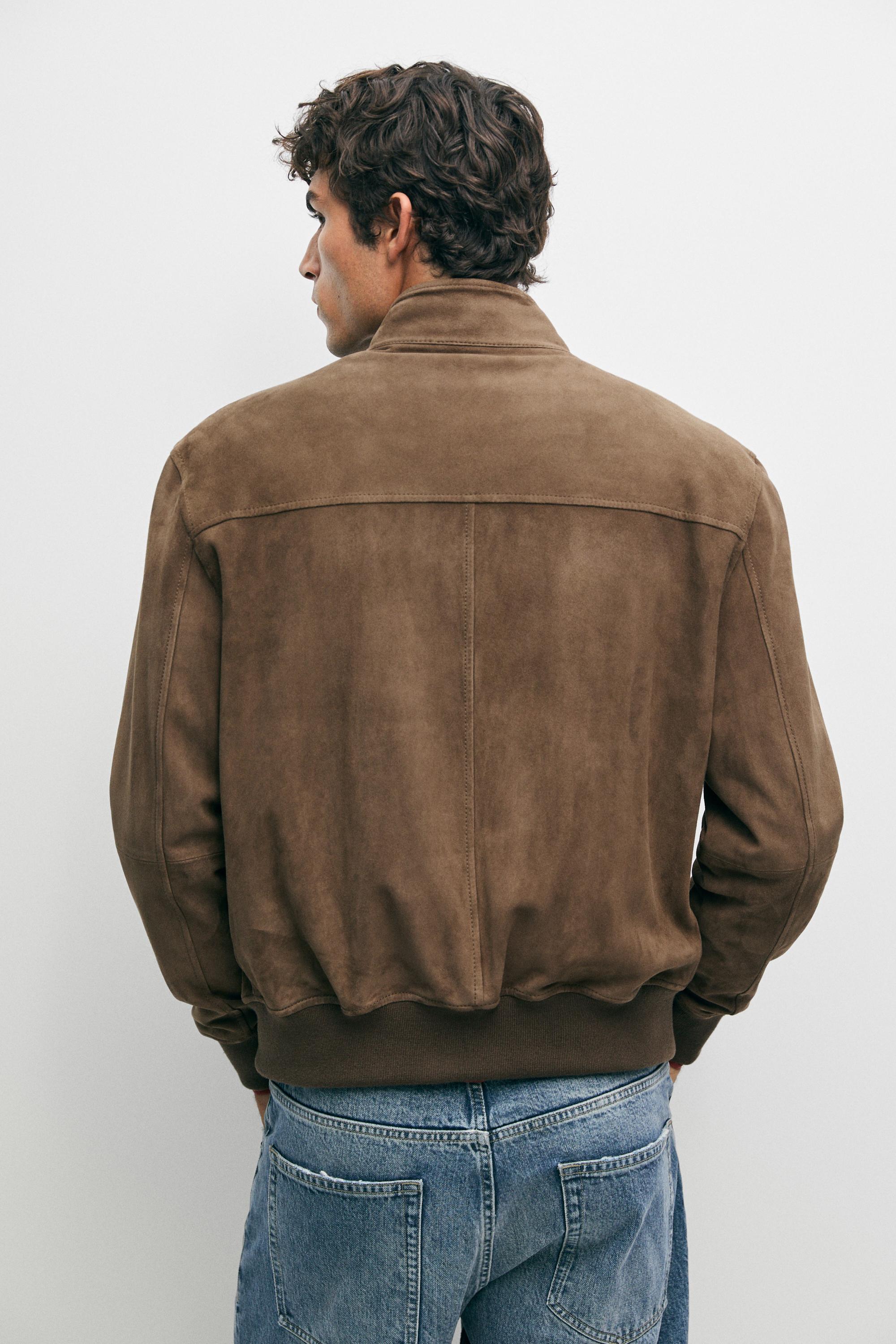 Blouson bomber en cuir et daim