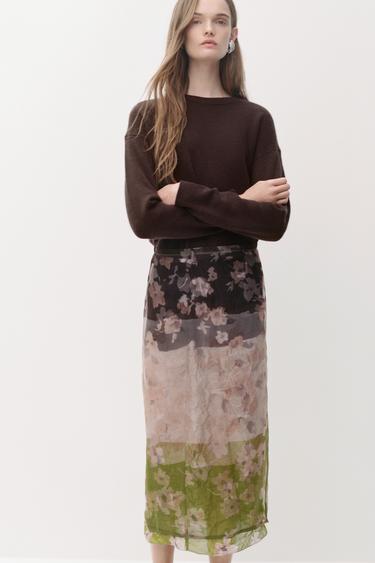 ZW COLLECTION ORGANZA PRINTED SKIRT - Light beige by Zara - Image 0