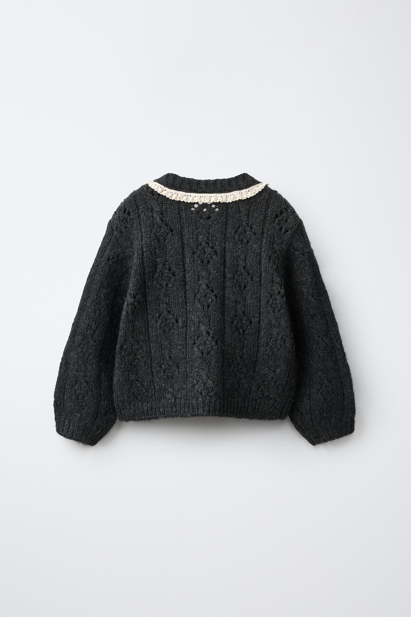 Детские свитеры Zara Embroidered Flowers Cardingan, цвет: Антрацитовый серый — фото 3