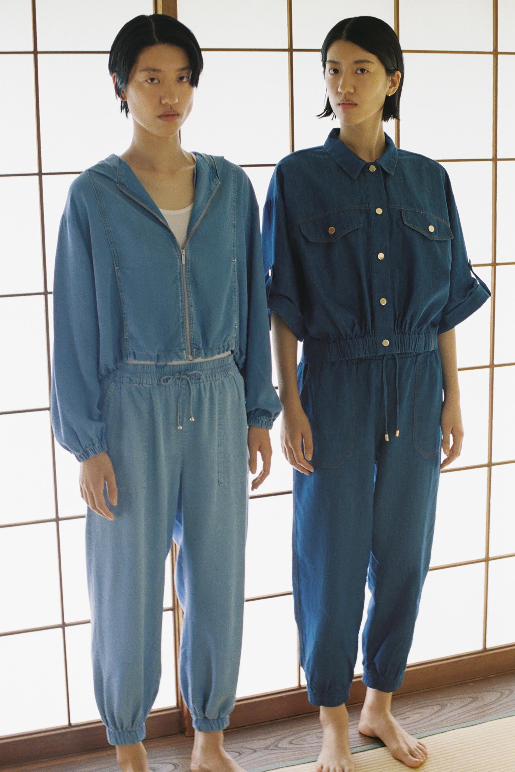 国内発送★ZARA★フード付き裾調節可能*ジャケット フード付き裾調節可能ジャケット - ライトインディゴブルー