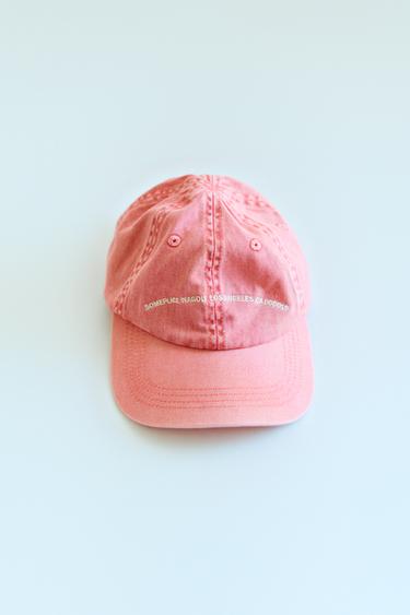 WASHED-EFFECT CAP WITH EMBROIDERED TEXT - Red by Zara