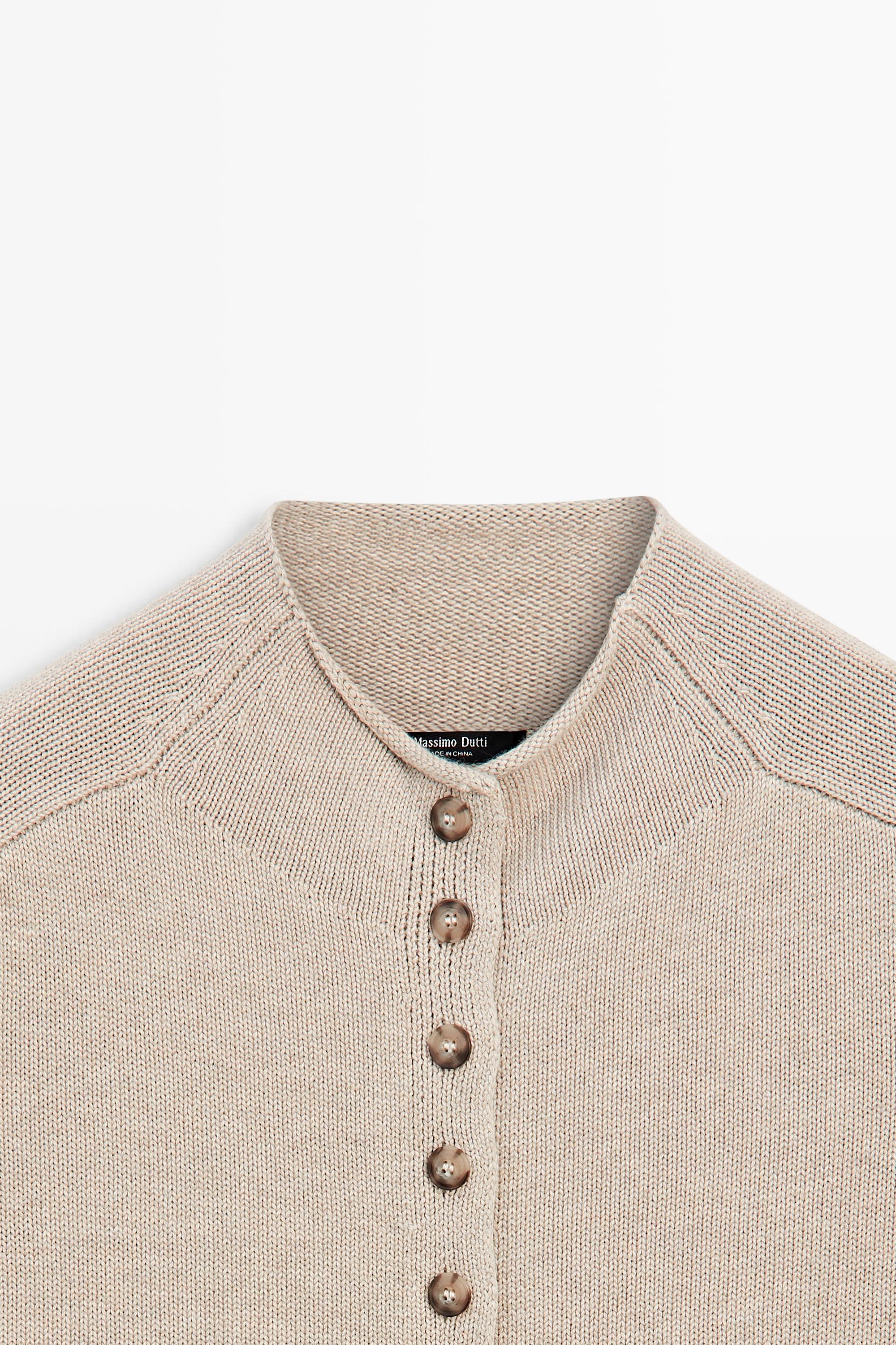 Cotton funnel neck knit cardigan