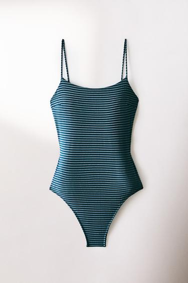 HORIZONTAL STRIPE BEACH SWIMSUIT - Dark grey by Zara - Image 5