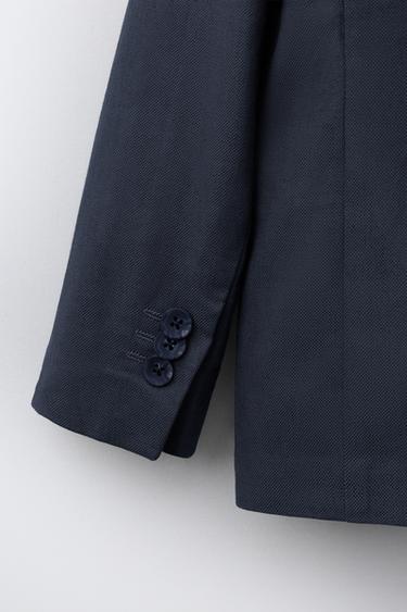 COTTON AND LINEN SUIT BLAZER - Navy blue by Zara - Image 3