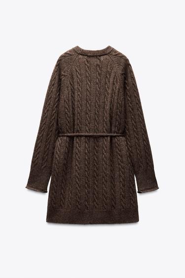 LONG PULL EN MAILLE TRESSÉE AVEC LAINE - Marron de Zara - Image 4
