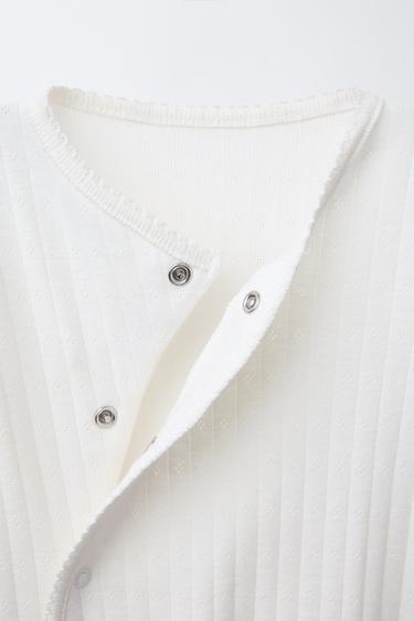 POINTELLE CONVERTIBLE FOOTED SLEEPSUIT - Oyster-white by Zara - Image 4