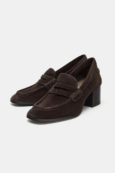SPLIT SUEDE HEELED LOAFERS - Brown by Zara - Image 4