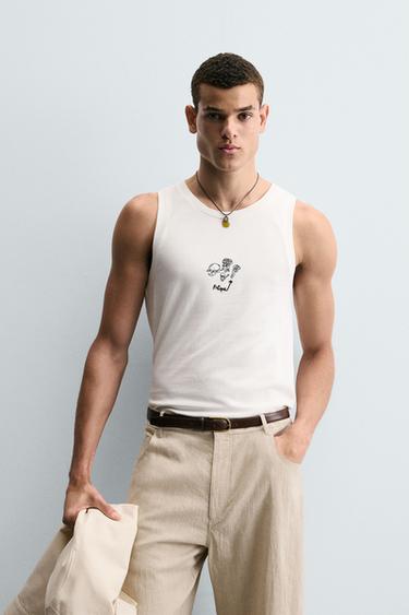 FILIPE JARDIM X ZARA EMBROIDERED TANK TOP - Oyster-white by Zara
